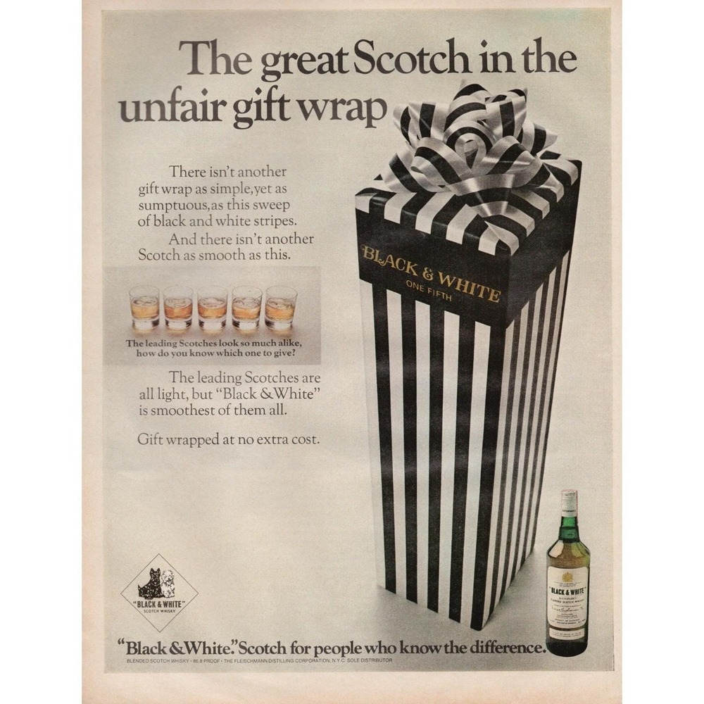 Black‎ & White Scotch Whisky Vintage Black White Striped Gift Wrap Print Ad 1970